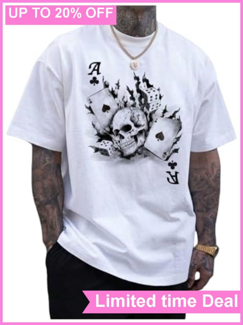 Mens Graphic Skull Print Short Sleeve Crew Neck Tee Y2K Streetwear